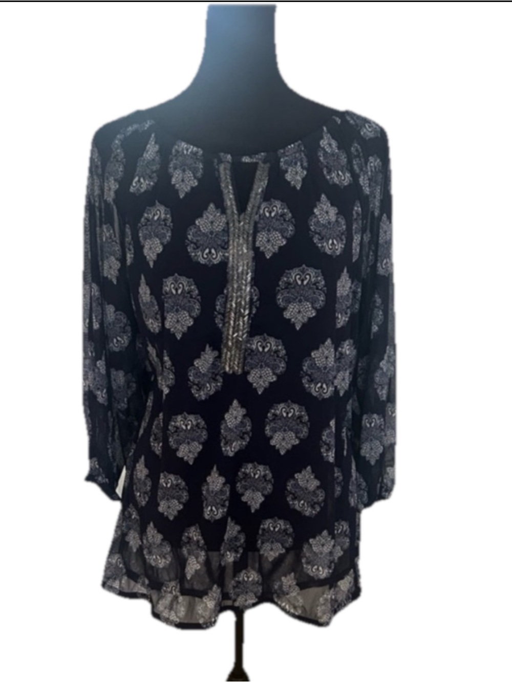 INC International Concepts Women's Navy Beaded Chiffon Tunic Blouse 2X